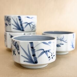 Vintage Japanese Arita Ware Blue and White Porcelain Bowls, Marked (Set of 4)